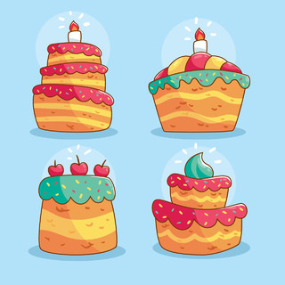 生日蛋糕派对彩带气球庆祝蜡烛矢量图标